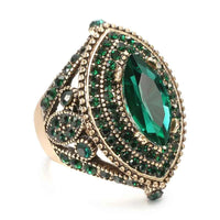 Antique Gold Green Crystal Statement Cocktail Ring