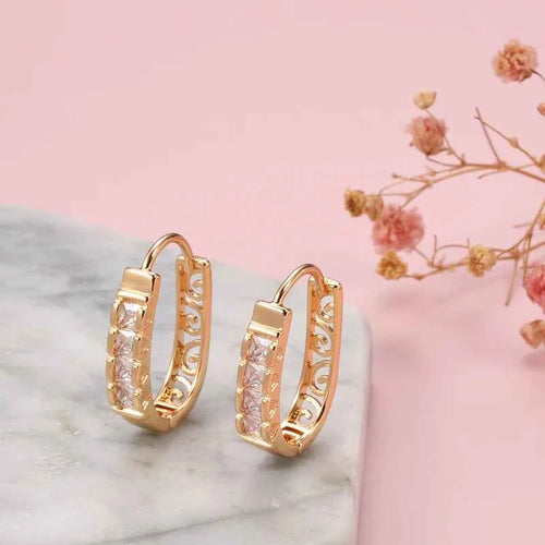 Natural Zircon Hollow Flower Drop Hoop Earrings