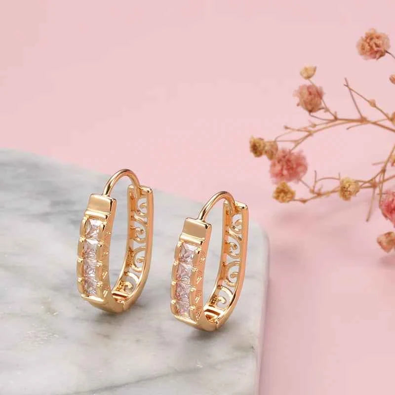Natural Zircon Hollow Flower Drop Hoop Earrings