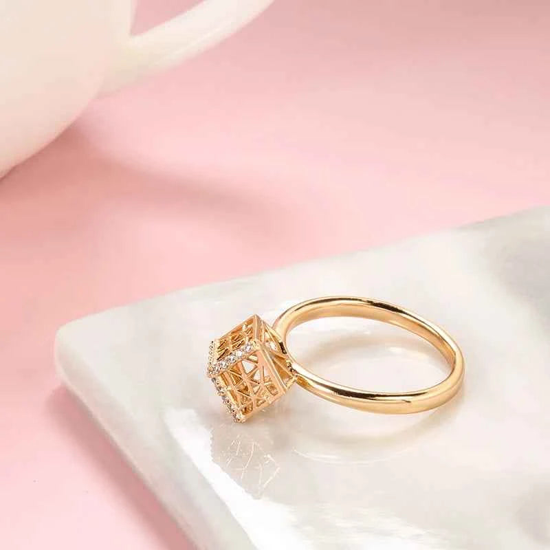 Rose Gold Ring Hollow Pattern Three-Dimensional Square Ring