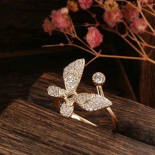 Adjustable Butterfly Pavé White Zircon Ring