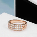 Triple-Row Pavé White Zircon Rose Gold Band