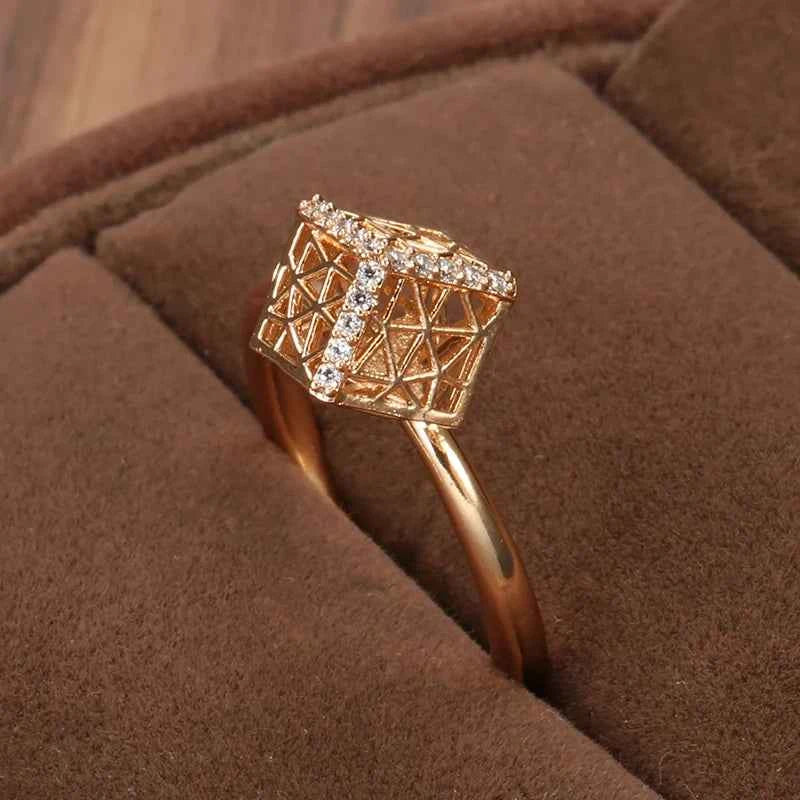 Rose Gold Ring Hollow Pattern Three-Dimensional Square Ring