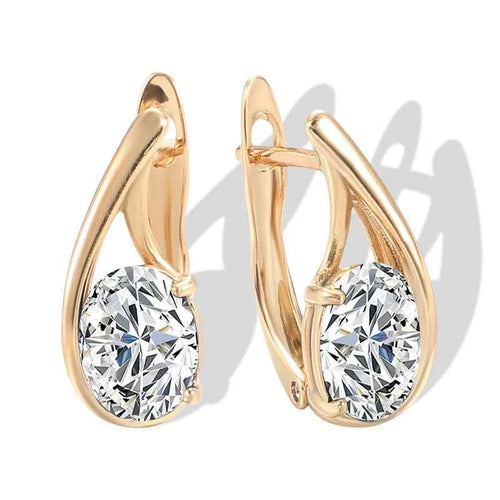 Rose Gold Oval Zircon Twist Drop Earrings