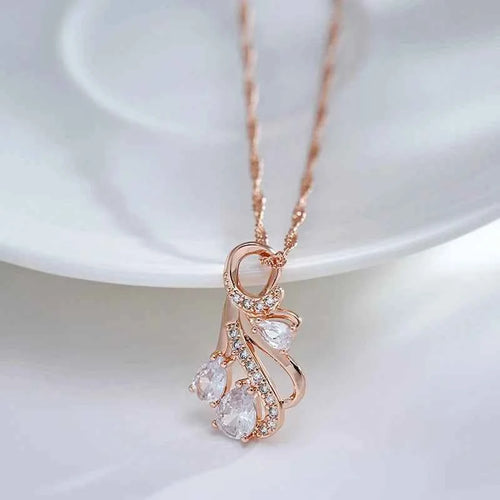 Hollow Flowers Gemstone Rose Gold Color Pendant Necklace