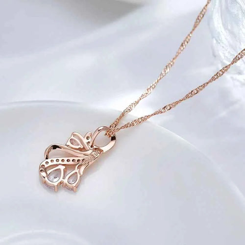 Hollow Flowers Gemstone Rose Gold Color Pendant Necklace