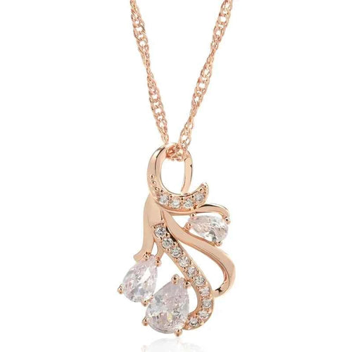 Hollow Flowers Gemstone Rose Gold Color Pendant Necklace