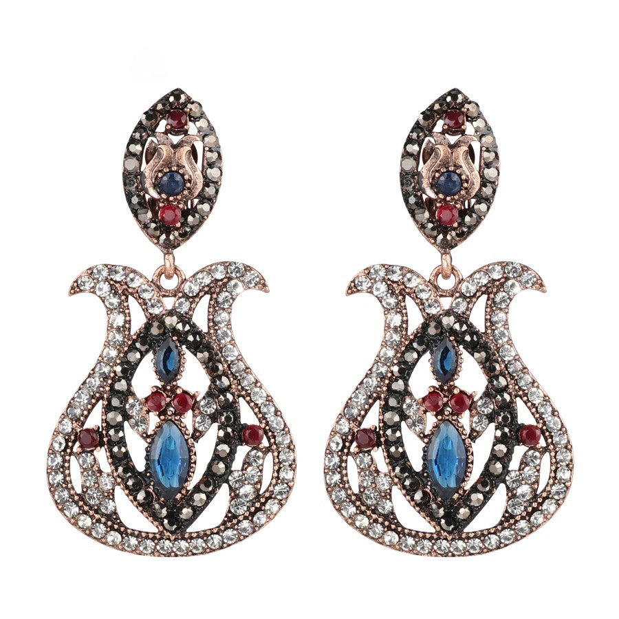 Inlaid Crystal Vintage Blue Big Drop Earrings