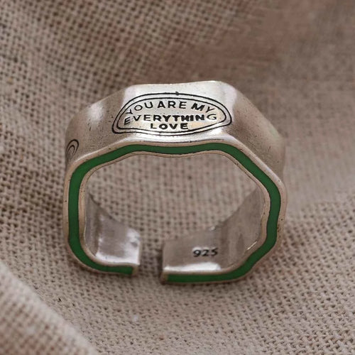 Letter Carving Retro Thai Silver Female Finger Ring