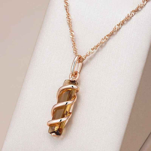 Light Brown Gemstone Long Pendant Necklace