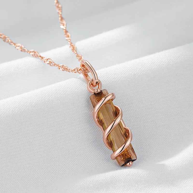 Light Brown Gemstone Long Pendant Necklace