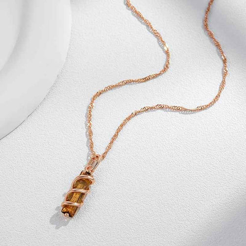 Light Brown Gemstone Long Pendant Necklace