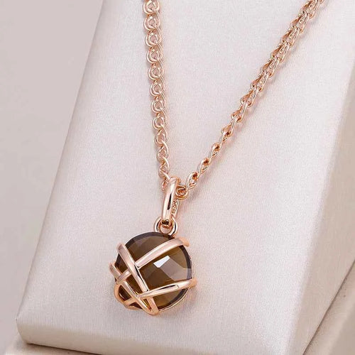 Light Brown Gemstone Pendant Rose Gold Necklace