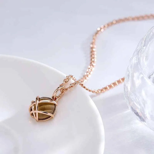 Light Brown Gemstone Pendant Rose Gold Necklace