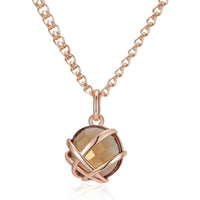 Light Brown Gemstone Pendant Rose Gold Necklace