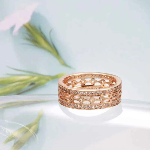 Micro Inlay Double Row Hollow Flower Ring