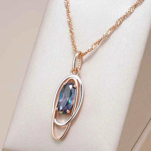 Oval Colorful Gemstone Pendant Necklace