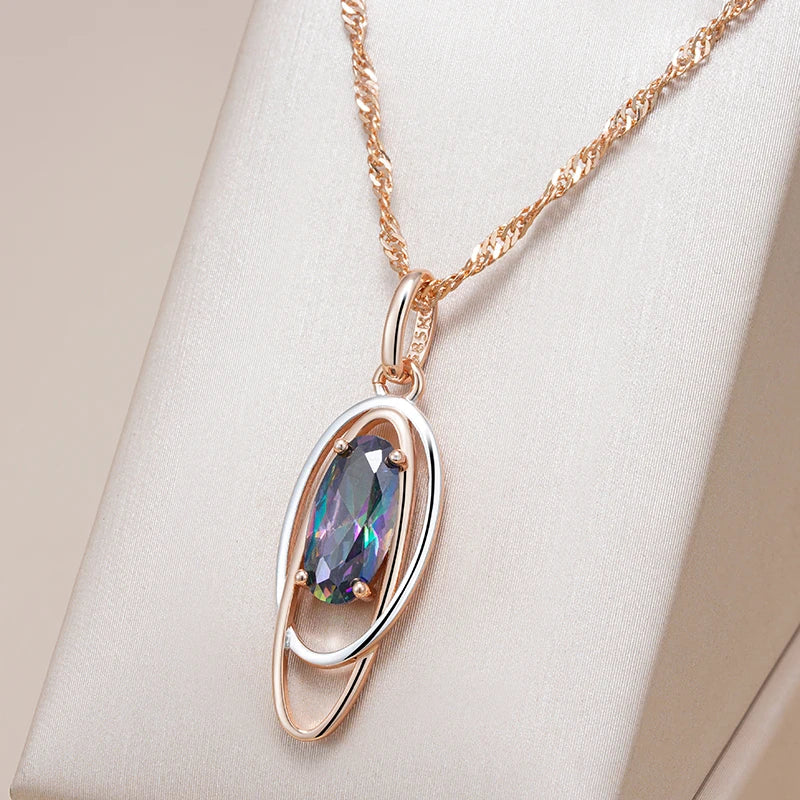 Oval Colorful Gemstone Pendant Necklace