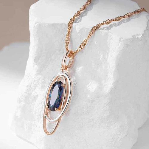 Oval Colorful Gemstone Pendant Necklace