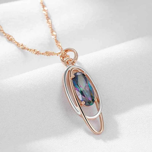 Oval Colorful Gemstone Pendant Necklace