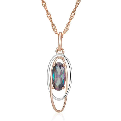 Oval Colorful Gemstone Pendant Necklace