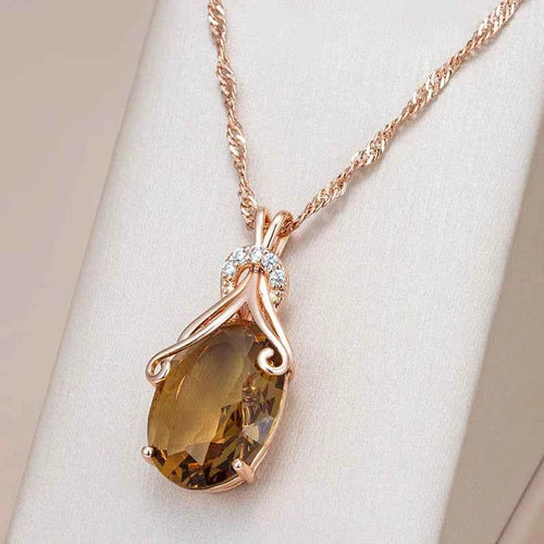 Oval Light Brown Gemstone Pendant Necklace