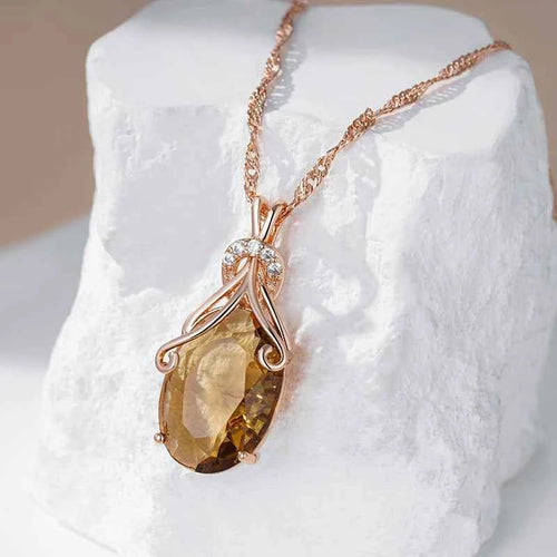 Oval Light Brown Gemstone Pendant Necklace
