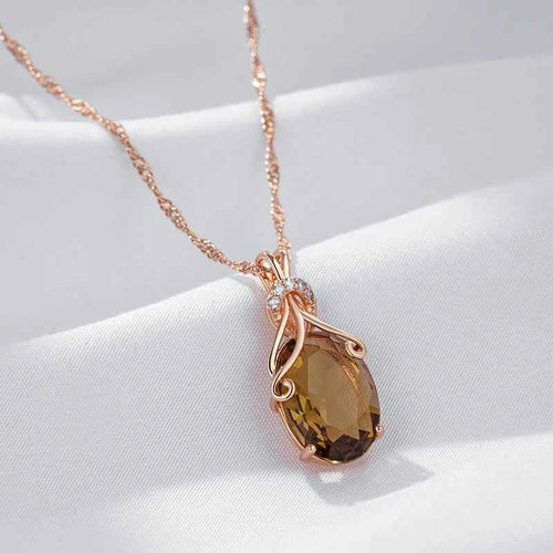 Oval Light Brown Gemstone Pendant Necklace