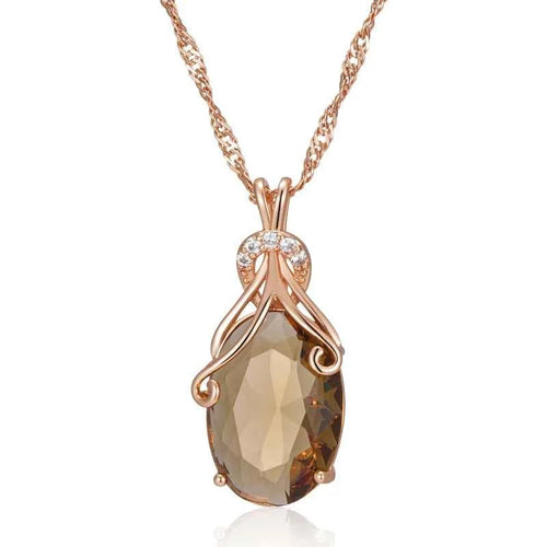 Oval Light Brown Gemstone Pendant Necklace