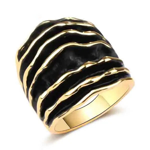 Punk Wide Chunky Stripes Enamel Wave Line Statement Ring