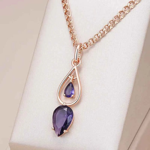 Purple Gemstone Long Pendant Necklace