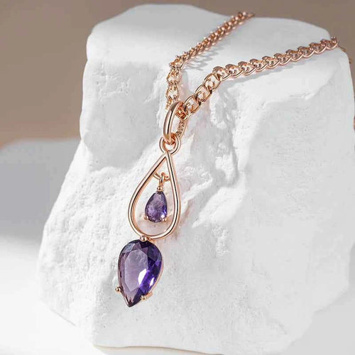 Purple Gemstone Long Pendant Necklace