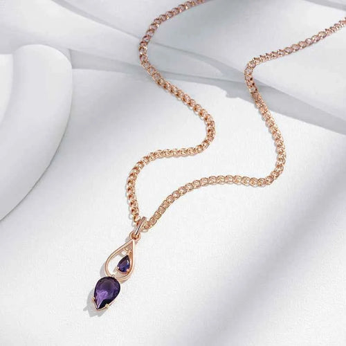 Purple Gemstone Long Pendant Necklace