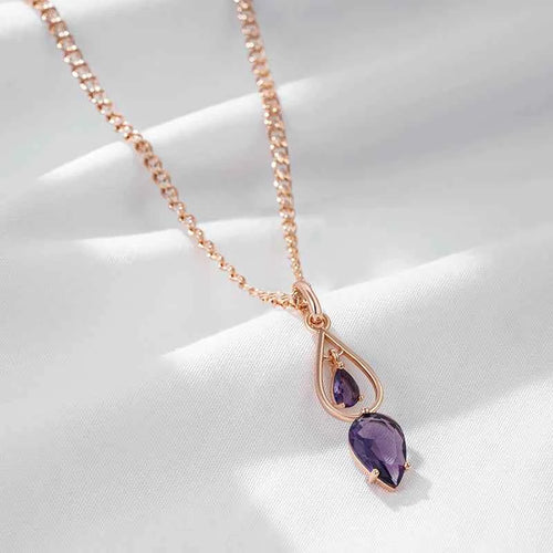 Purple Gemstone Long Pendant Necklace