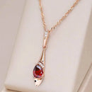 Red Gemstone Rose Gold Color Long Pendant Necklace