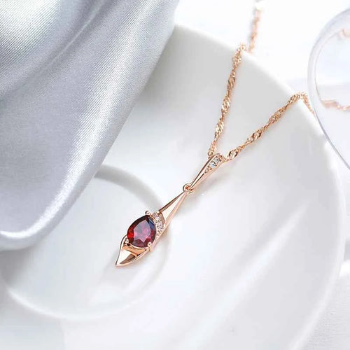 Red Gemstone Rose Gold Color Long Pendant Necklace