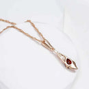 Red Gemstone Rose Gold Color Long Pendant Necklace