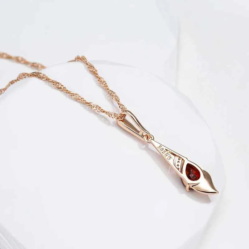 Red Gemstone Rose Gold Color Long Pendant Necklace
