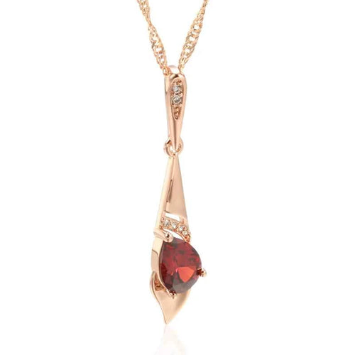 Red Gemstone Rose Gold Color Long Pendant Necklace