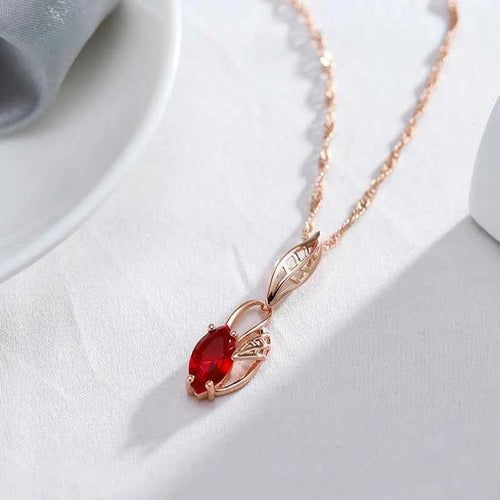 Red Gemstone Vintage Flower Pendant Necklace