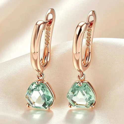 Rose Gold Mint Green Zircon Drop Earrings
