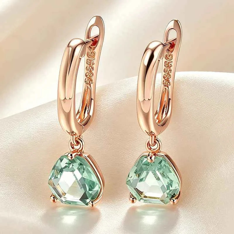 Rose Gold Mint Green Zircon Drop Earrings