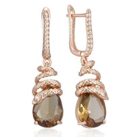 Rose Gold Brown Zircon Snake Drop Earrings