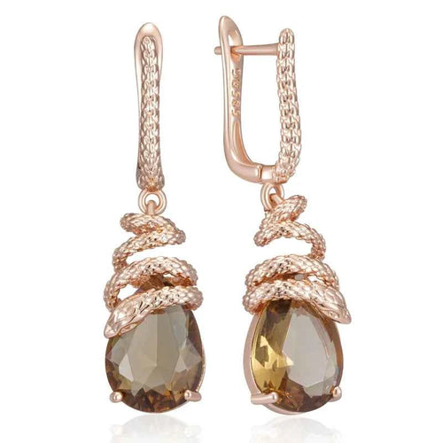Rose Gold Brown Zircon Snake Drop Earrings