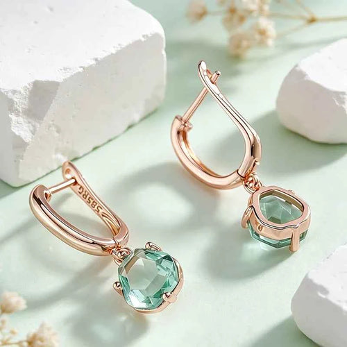 Rose Gold Mint Green Zircon Drop Earrings