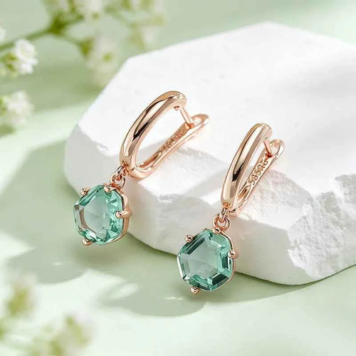 Rose Gold Mint Green Zircon Drop Earrings