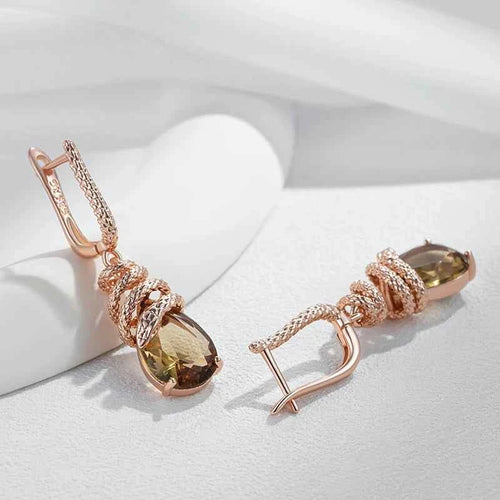 Rose Gold Brown Zircon Snake Drop Earrings