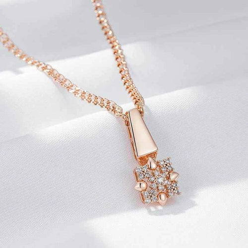 Rose Gold Color Crystal Flower Pendant Necklace