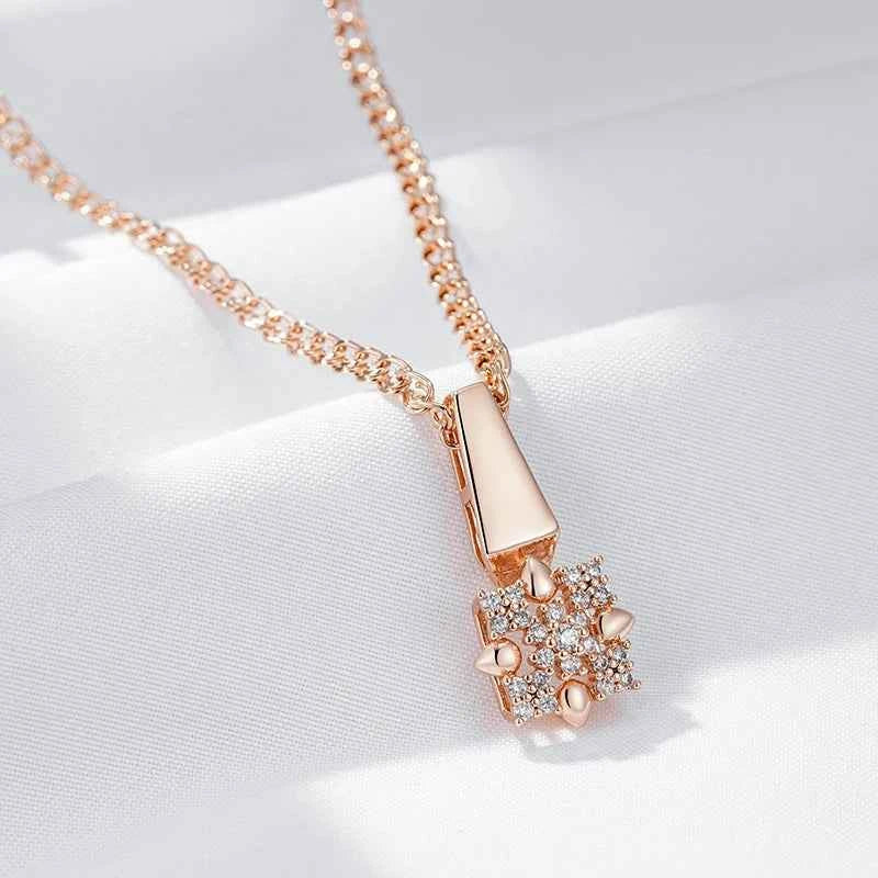Rose Gold Color Crystal Flower Pendant Necklace