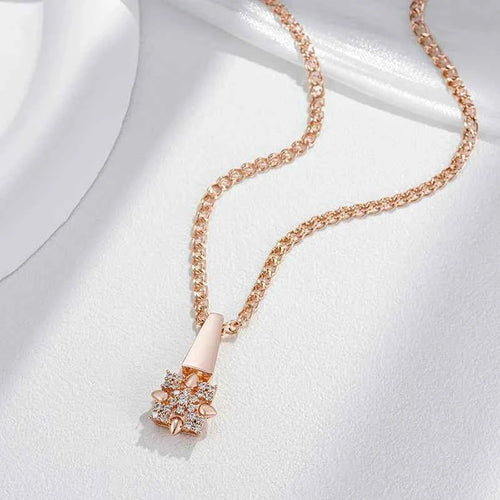 Rose Gold Color Crystal Flower Pendant Necklace